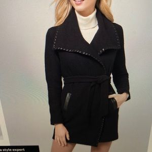 White House Black Market Vegan Leather Trim Sweater Coat